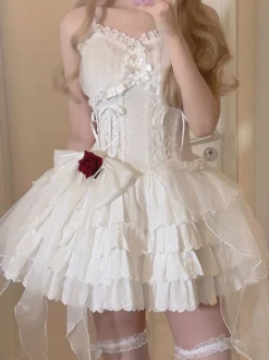 Gothique Lolita Robes Perles Arcs Noir Blanc Élastique Réglable