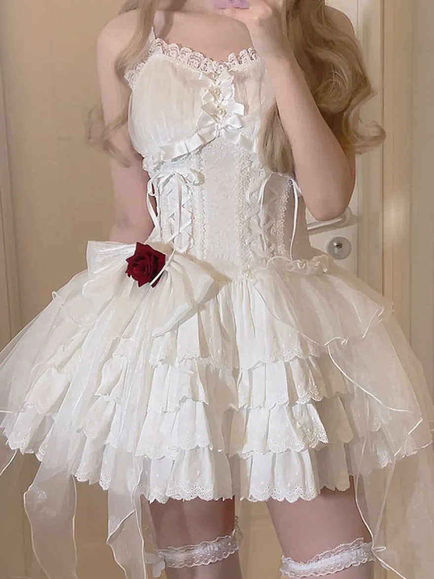 Gothique Lolita Robes Perles Arcs Noir Blanc Élastique Réglable