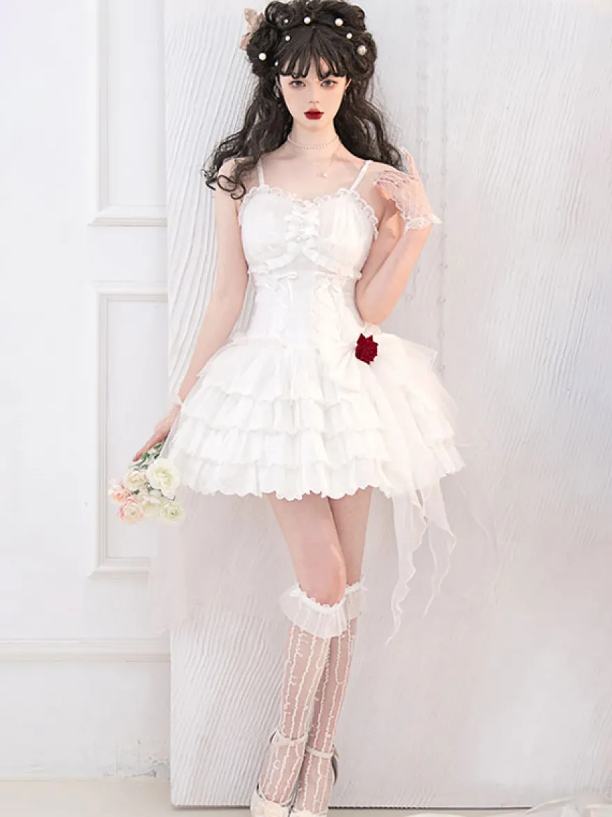 Gothique Lolita Robes Perles Arcs Noir Blanc Élastique Réglable
