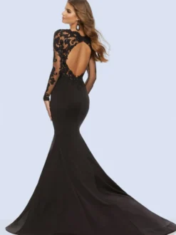Gothique Noir Robes De Mariée Sirène Col En V Manches Longues En Dentelle Dos Nu Avec Train Robe De Mariée Personnalisation Gratuite