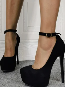 Grande taille sexy talon haut noir micro daim talon aiguille chaussures sexy chaussures grande taille