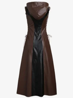 Halloween Carnaval Costumes Halloween Robe Sexy Femme Bloc de Couleur Cuir PU Costumes de Fête