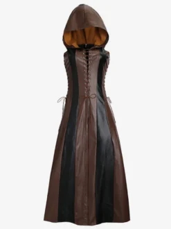 Halloween Carnaval Costumes Halloween Robe Sexy Femme Bloc de Couleur Cuir PU Costumes de Fête