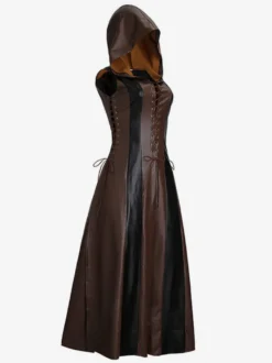 Halloween Carnaval Costumes Halloween Robe Sexy Femme Bloc de Couleur Cuir PU Costumes de Fête