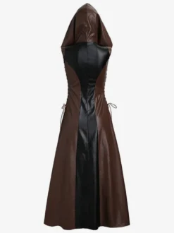 Halloween Carnaval Costumes Halloween Robe Sexy Femme Bloc de Couleur Cuir PU Costumes de Fête
