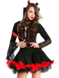 Halloween Costume De Sorcière Cosplay Vampire Femme Robe Courte Noire Rouge Déguisements Halloween