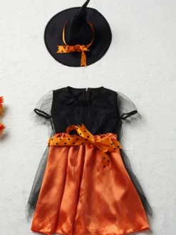Halloween Costume De Sorcière Enfants Déguisements Halloween Robes De Tulle Orange Et Chapeau Pour Les Petites Filles Robe de Princesse Fille