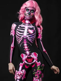 Halloween Costume Halloween Combinaison Zentai Squelette Tenue Rose