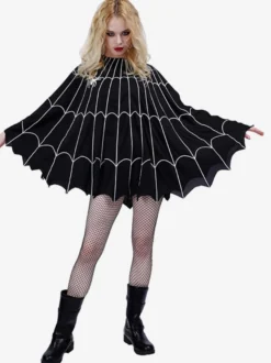 Halloween Costumes d'Halloween Cape effrayante noire pour femmes Costumes de vacances en polyester