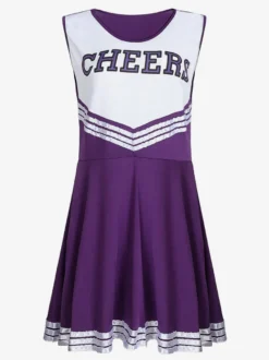 Halloween Déguisement Cheerleader Pom-pom Girl Adulte Pour Femmes Noir Sexy Polyester Robe Courte Vacances Costumes Ensemble Complet
