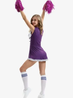 Halloween Déguisement Cheerleader Pom-pom Girl Adulte Pour Femmes Noir Sexy Polyester Robe Courte Vacances Costumes Ensemble Complet