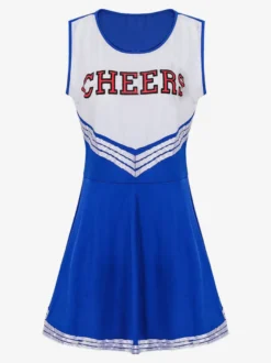 Halloween Déguisement Cheerleader Pom-pom Girl Adulte Pour Femmes Noir Sexy Polyester Robe Courte Vacances Costumes Ensemble Complet