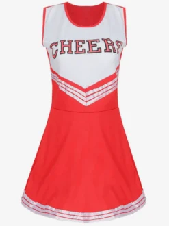Halloween Déguisement Cheerleader Pom-pom Girl Adulte Pour Femmes Noir Sexy Polyester Robe Courte Vacances Costumes Ensemble Complet