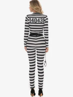 Halloween Ensemble de costumes d'uniformes rayés en combinaison noire 3 pièces pour prisonnier