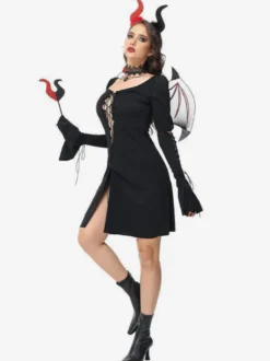 Halloween Ensemble De Costumes De Vampire Déguisement Démon Sexy Noir Robe Accessoires
