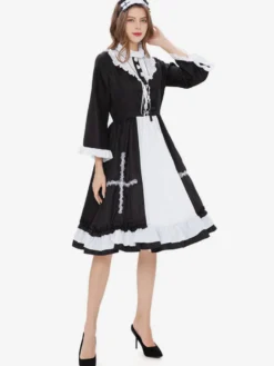 Halloween Ensemble De Costumes De Soubrette Déguisement Robe À Volants Noire Collier