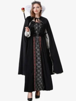 Halloween Ensemble de robe cape rétro noire pour costumes de vacances
