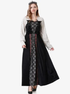 Halloween Ensemble de robe cape rétro noire pour costumes de vacances