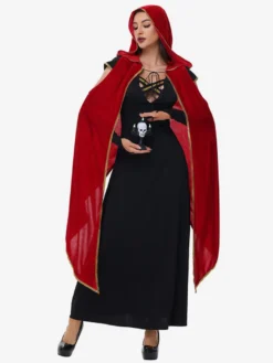 Halloween Ensemble de robe cape sexy rouge vampire pour costumes de vacances