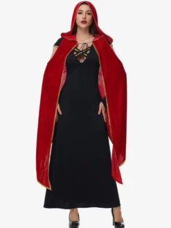 Halloween Ensemble de robe cape sexy rouge vampire pour costumes de vacances