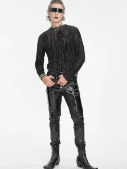 Halloween Haut transparent sexy à col mi-haut et à manches longues pour homme style gothique punk foncé