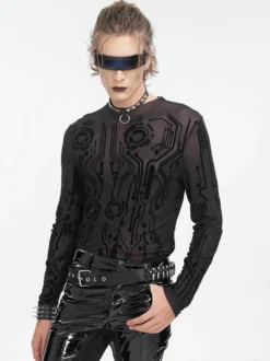 Halloween Haut transparent sexy à col mi-haut et à manches longues pour homme style gothique punk foncé
