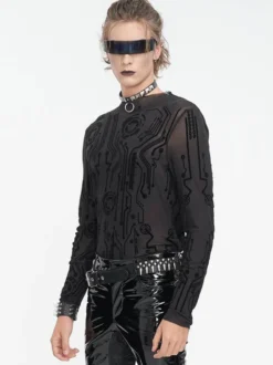 Halloween Haut transparent sexy à col mi-haut et à manches longues pour homme style gothique punk foncé