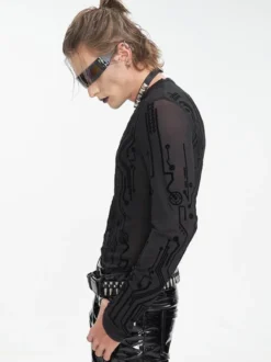 Halloween Haut transparent sexy à col mi-haut et à manches longues pour homme style gothique punk foncé