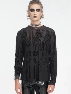 Halloween Haut transparent sexy à col mi-haut et à manches longues pour homme style gothique punk foncé