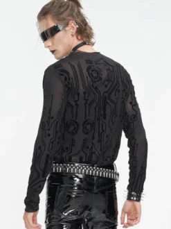 Halloween Haut transparent sexy à col mi-haut et à manches longues pour homme style gothique punk foncé