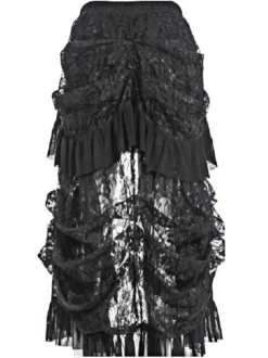 Halloween Jupe Gothique 2026 Noir Plissés Dentelle Femmes Coton Jupe Rétro Déguisements Halloween