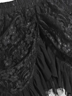 Halloween Jupe Gothique 2026 Noir Plissés Dentelle Femmes Coton Jupe Rétro Déguisements Halloween