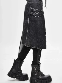 Halloween Jupe portefeuille en velours côtelé effet vieilli style punk pantalon patchwork en denim vêtements pour costumes