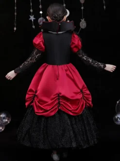 Halloween Polyester Fibre Tea Party 3/4 Longueur Manches Polyester Combinaison Robes Lolita rouges rouges gothiques