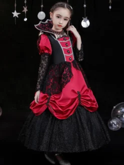 Halloween Polyester Fibre Tea Party 3/4 Longueur Manches Polyester Combinaison Robes Lolita rouges rouges gothiques