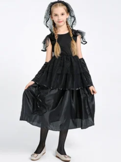 Halloween Robe de mariée noire gothique effrayante pour enfants