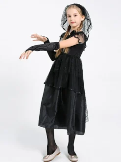 Halloween Robe de mariée noire gothique effrayante pour enfants