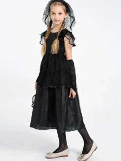 Halloween Robe de mariée noire gothique effrayante pour enfants