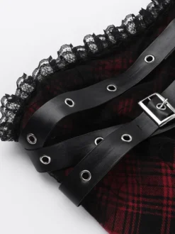 Halloween Robe gothique pour femme bordeaux avec œillets et volants en dentelle et tunique punk en polyester