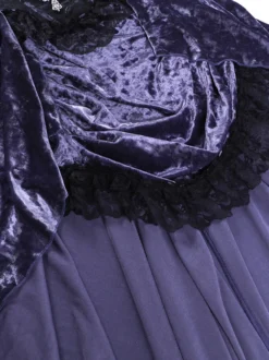Halloween Robe gothique pour femme en dentelle violette tunique gothique en velours robe Hemlibe haute et basse