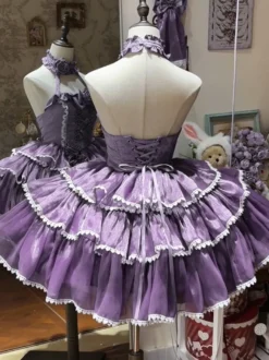 Halloween Robes gothiques Lolita à nœuds et volants robes violettes à blocs de couleurs