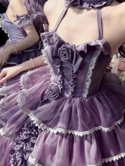 Halloween Robes gothiques Lolita à nœuds et volants robes violettes à blocs de couleurs