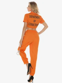 Halloween Uniforme de policière à rayures pour prisonnières ensemble 3 pièces avec haut et manches courtes