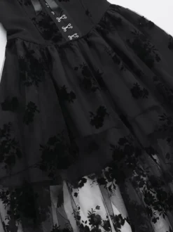 Halloween Vêtements gothiques pour femmes nœuds plissés noirs volants tunique gothique en polyester costumes rétro