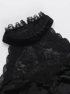 Halloween Vêtements gothiques pour femmes tunique gothique en polyester à volants en dentelle noire costumes rétro
