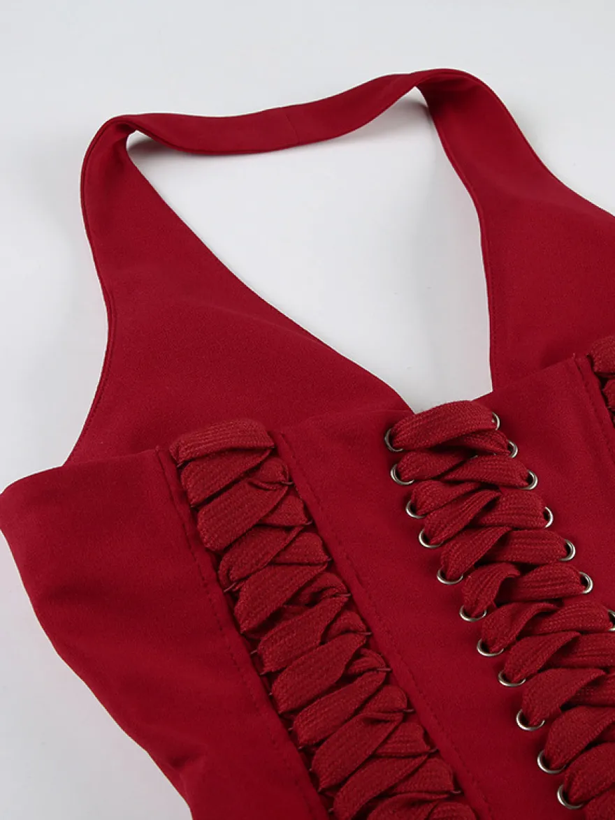 Haut corset dos nu avec fermeture éclair et lacets dans le dos pour boîte de nuit 2026