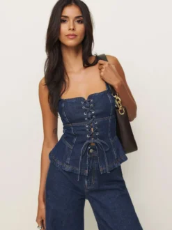 Haut corset en jean à lacets pour femme 2026
