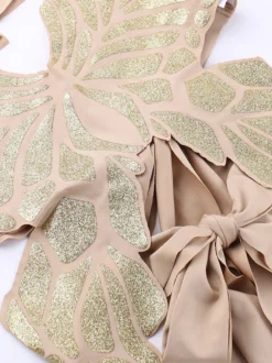 Haut court licou avec nœud papillon dans le dos Clubwear papillon brillant pour femmes 2026