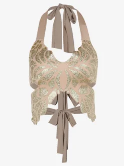 Haut court licou avec nœud papillon dans le dos Clubwear papillon brillant pour femmes 2026