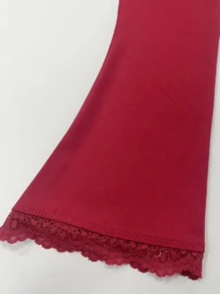 Haut court pour femme marron café en dentelle à col rond et manches longues style chic